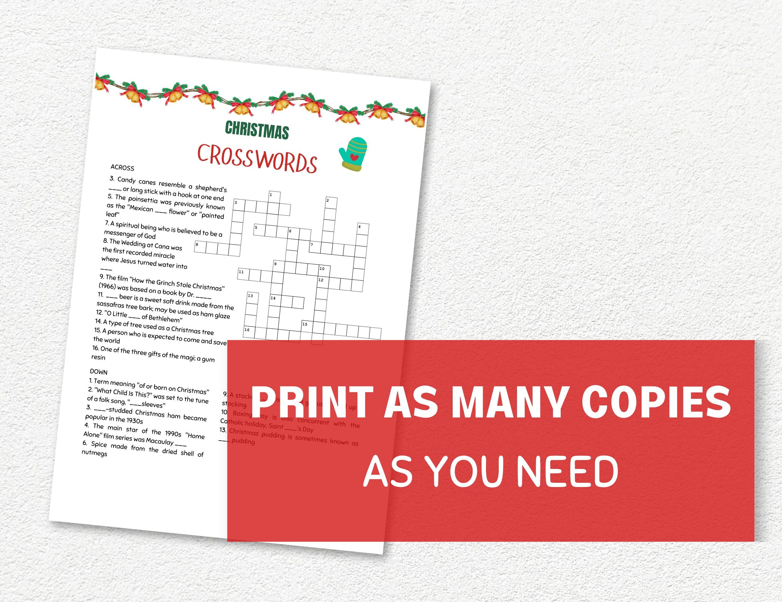 Christmas Crossword Puzzle Printable Christmas Word Puzzles Party Games For Adults And