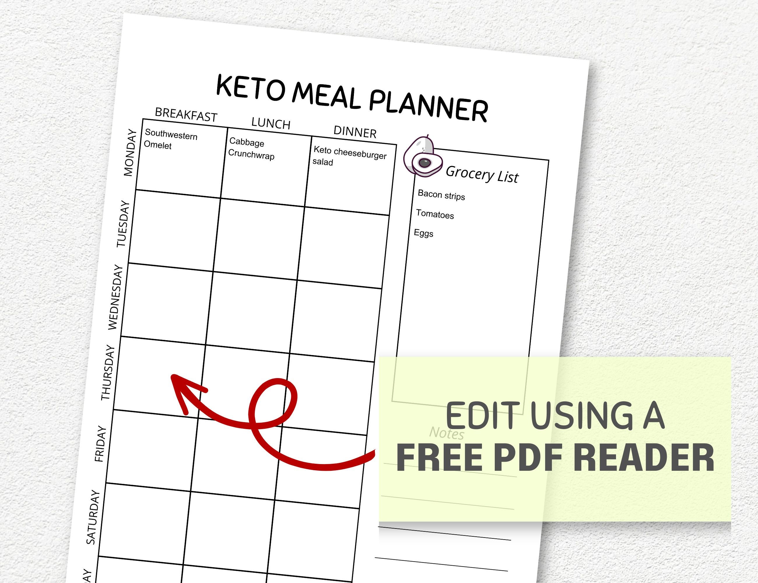 Keto Meal Planner, PDF Printable Weekly Meal Planner, Fillable Grocery ...
