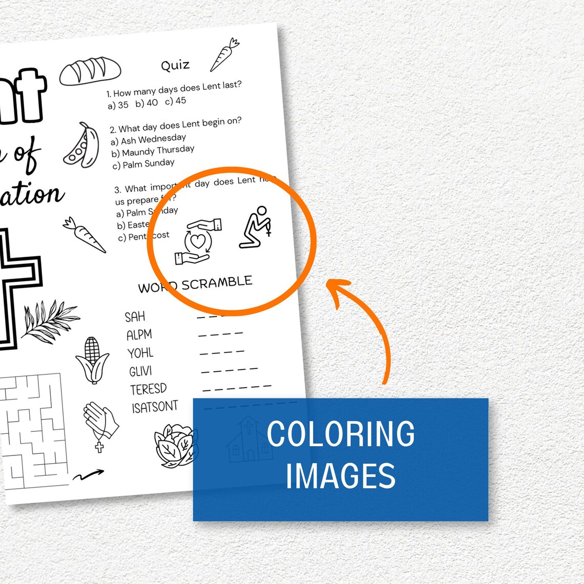 Lent Activity Placemat, Printable Sunday School Games, Ash Wednesday ...