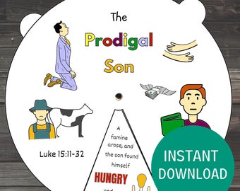 The Prodigal Son Coloring Wheel, Printable Sunday School Lesson, Church Crafts, Kids Bible Study
