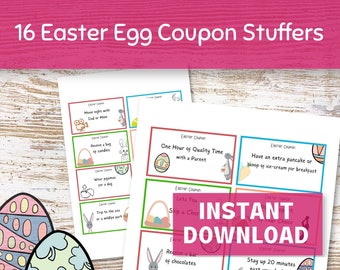 Easter Egg Coupon Stuffers Kid Printable, Readymade and Blank Easter Egg Coupon Fillers in Letter and A4 Size