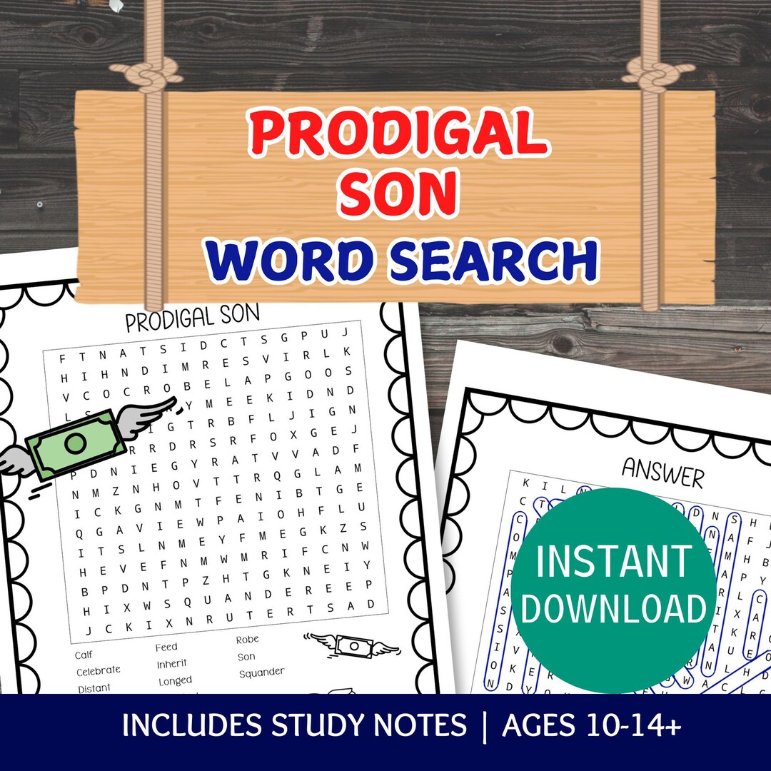 Prodigal Son Word Search, Printable Sunday School Activity With Study ...
