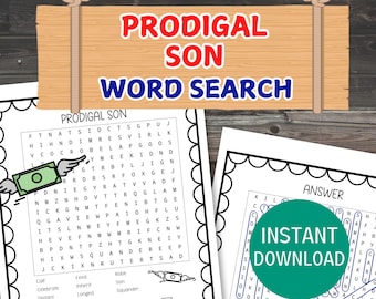 Prodigal Son Word Search, Printable Sunday School Activity With Study Notes, Parables of Jesus Kids Lessons, Bible Story Activity