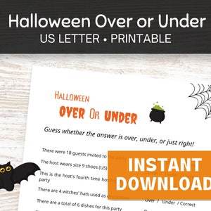 Halloween Over or Under Game Printable, Guess How Many Halloween, Guessing Game