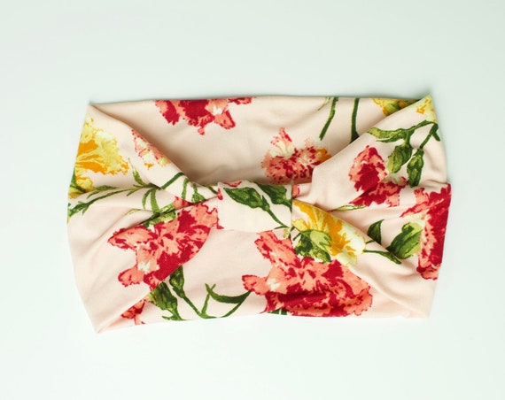 Ella and Eve Charity Fundraiser - Pink & Yellow Floral - Women's Knit Stretch Headband - Childhood Cancer Awareness