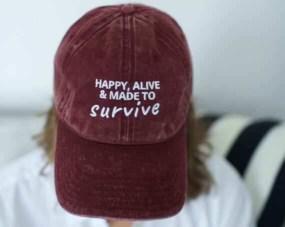 SALE Distressed Baseball Cap "Happy, Alive & Made To Survive" Cancer Support