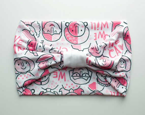 Breast Cancer Awareness Support Pink "We Can, We Will" - Women's Knit Stretch Modern Jersey Headband