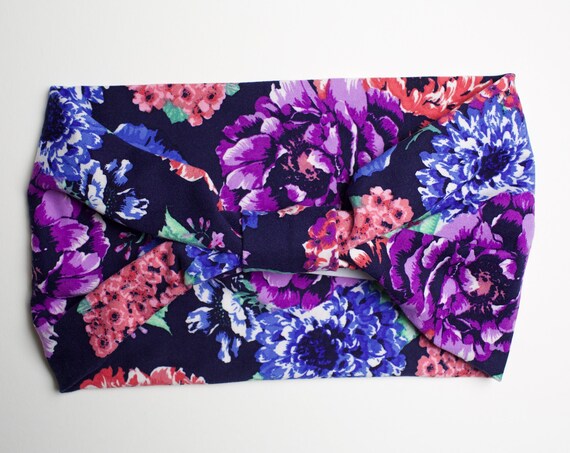 Midnight Watercolor Floral - Women's Knit Stretch Modern Jersey Headband