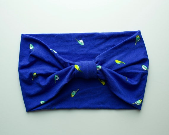 SALE Blue Birds- Women's Knit Stretch Modern Jersey Headband