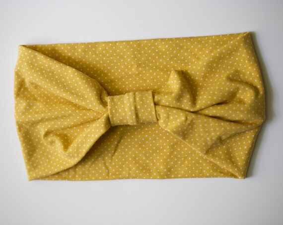 SALE Polka Dot Yellow- Women's Knit Stretch Headband