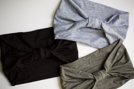 Neutral Bundle - Women's Knit Stretch Headbands - black, gray, blue