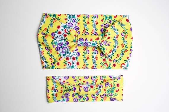 Momma & Baby Bundle - Retro Floral - Women's Knit Stretch Modern Jersey Headband