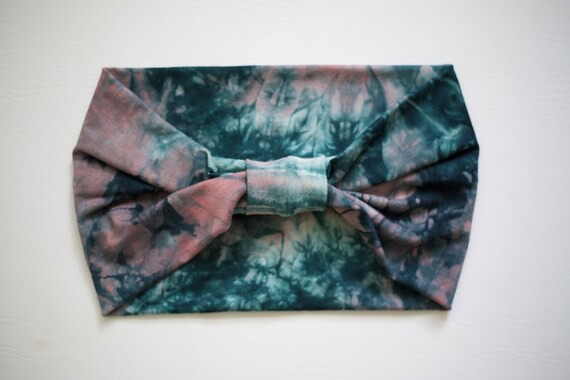 SALE Women's Knit Stretch Headband - Salmon & Seaweed Tie Dye