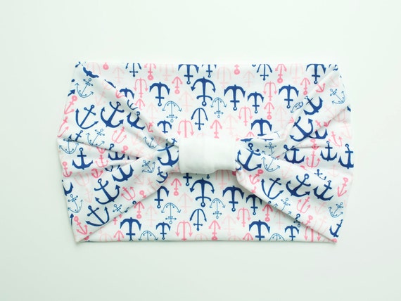 Saylor's Anchors, Saylor Strong, Leukemia Cancer Anchors Pink/Blue/White Adult Women's Knit Modern Jersey Stretch Headband Charity