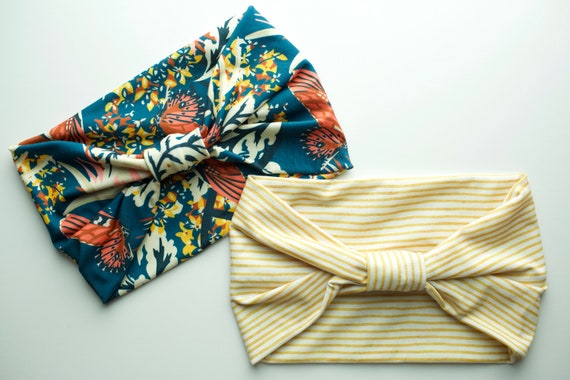 Butterfly Garden & Mustard Stripes Bundle - Women's Knit Stretch Modern Jersey Headband