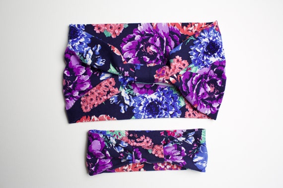 Momma & Baby Bundle -Midnight Watercolor Floral - Women's Knit Stretch Modern Jersey Headband