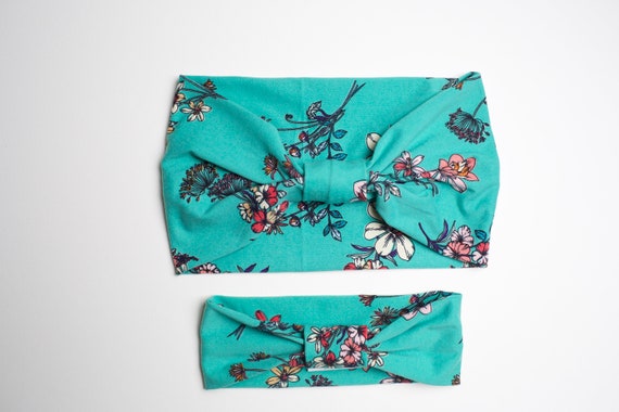 Momma & Baby Bundle - Vintage Floral - Women's Knit Stretch Modern Jersey Headband