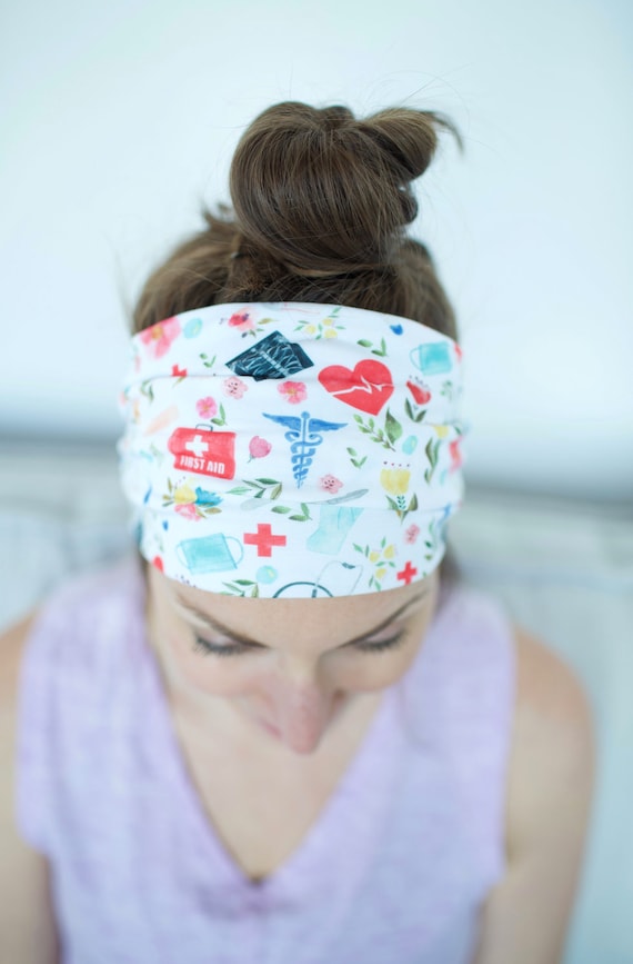 Medicine/Doctor/Nurse Floral - Women's Knit Stretch Modern Jersey Headband