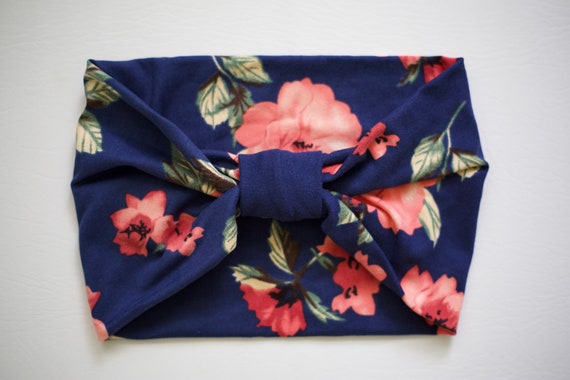 SALE Women's Knit Stretch Headband - Pink & Navy Summertime Floral