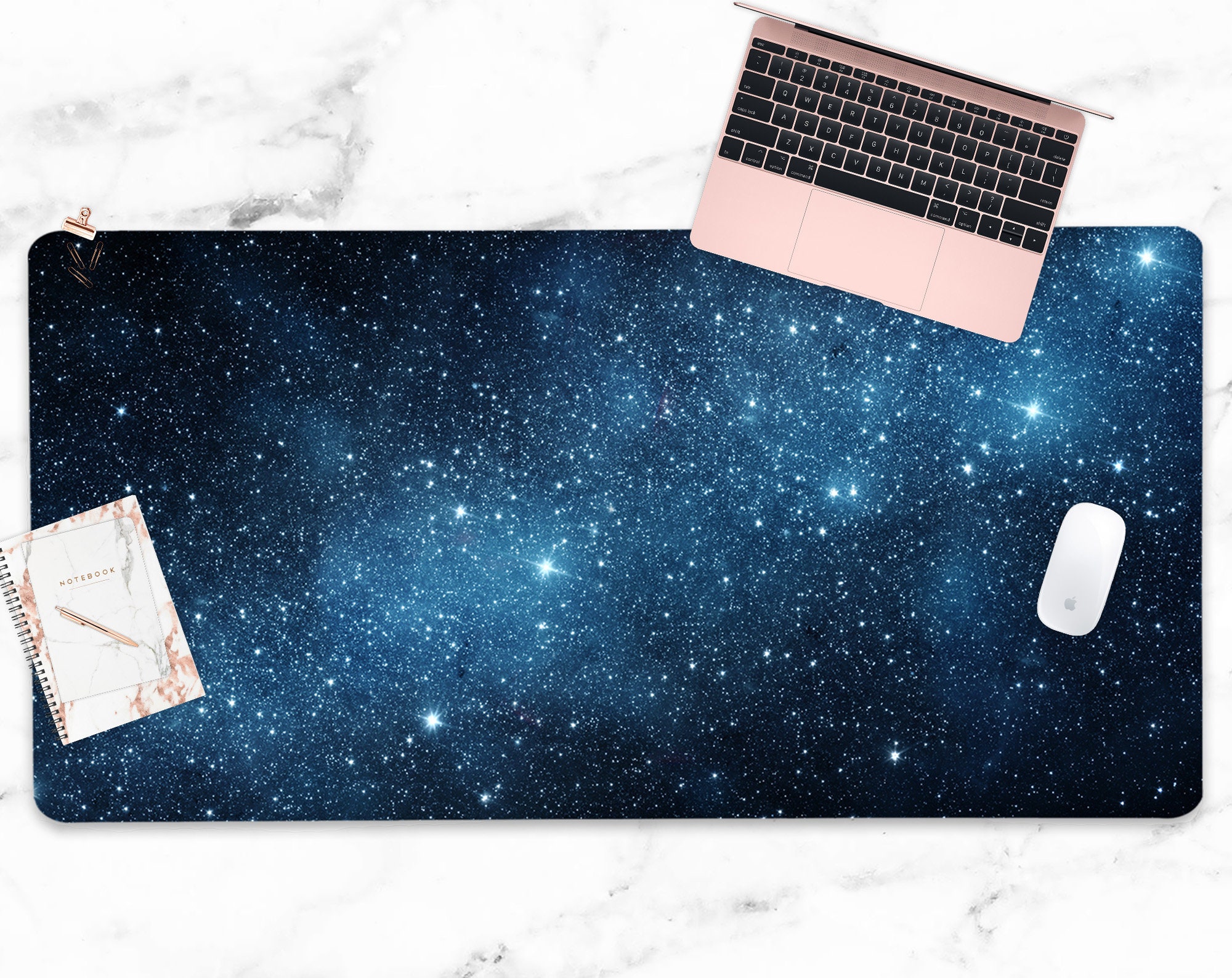 Blue Galaxy Desk Mat & Mouse Pad custom personalization | Etsy