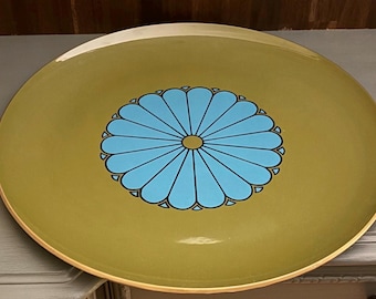 MCM Olive green serving tray with Turquoise flower