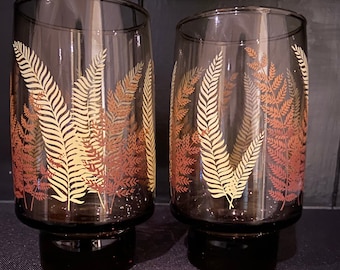 Libby amber glass with fern pattern set of 2