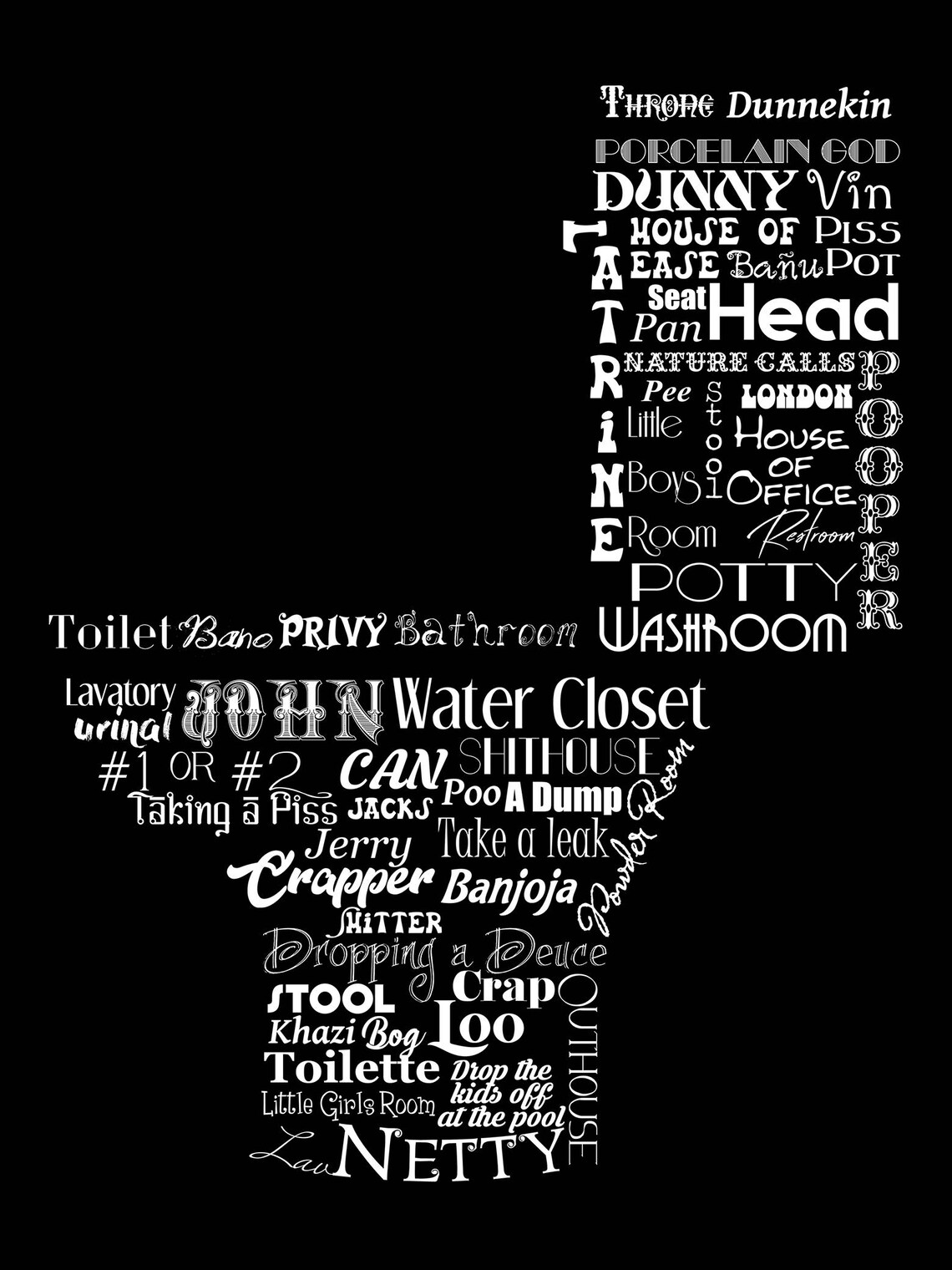 Many Bathroom Names Funny Bathroom Print Bathroom Humor | Etsy