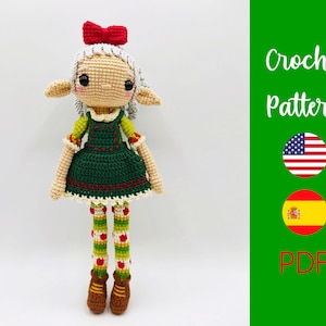 Weihnachtselfenpuppe • Häkelanleitung • Amigurumi-Anleitung • Weihnachtsdekoration • ELEONOR • PDF-Anleitung • DIY • Spanisch • Englisch