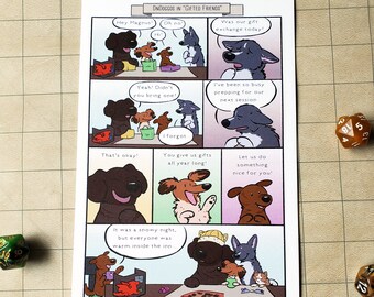 DnDoggos Color Comic Mini Print - Holiday Special "Gifted Friends"