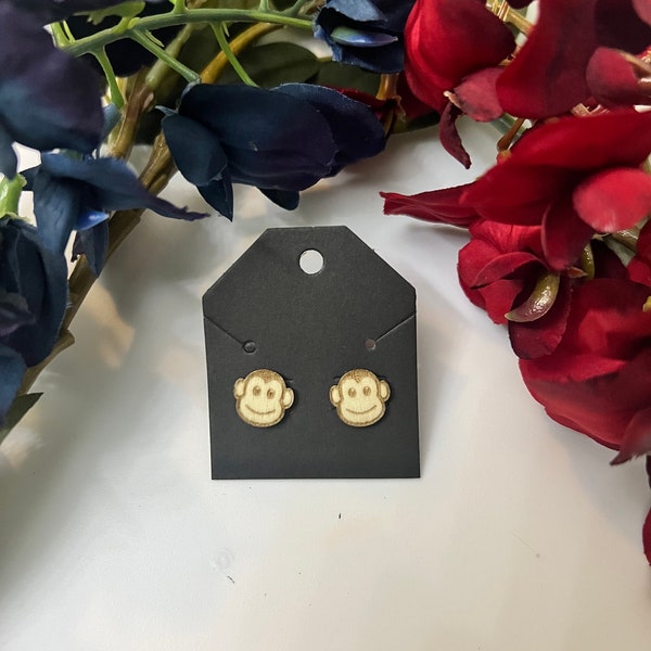 Wooden monkey earrings