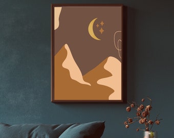 Mountain Canvas Art Work, Moon, Valley, Paint, Digital Print Art, Wall Art, Home Decor, Neutral Color, Nursery Art, Office, Framed,Digital