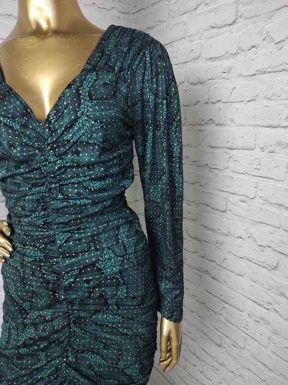 Spectacular Vintage 80s Ruched Midi Dress Cocktai… - image 2