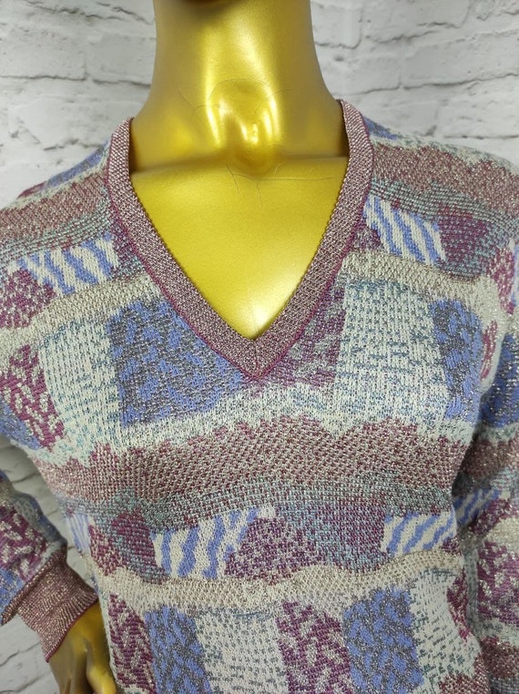 Missoni Vintage 80s Knit Jumper V-Neck LS Size M - image 2