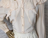 Emmanuelle Khanh Rare Silk Vintage 80s Blouse Embroidery Cut Out LS Size S-M