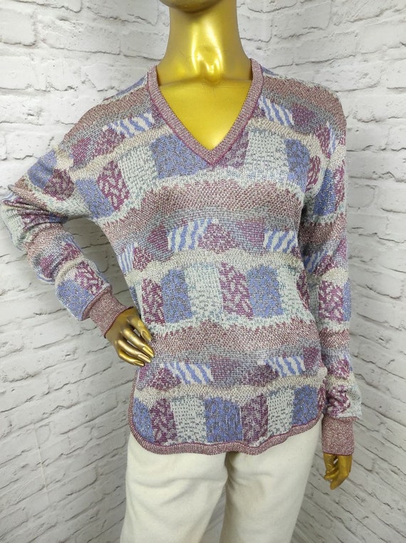 Missoni Vintage 80s Knit Jumper V-Neck LS Size M - image 1