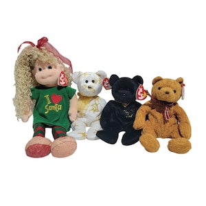 Ty Beanie Babies Toys. Vintage. Collectibles. Woody 2002, The End 1999, Signature Bear 2004, Holiday Heidi 2001.