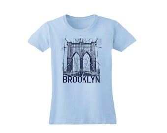 Women Soft Blue Brooklyn Bridge Tshirt