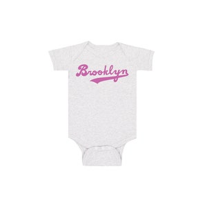 Brooklyn Heather Grey Baby Bodysuit with Hot Pink Print