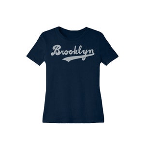 Women Brooklyn Navy Crewneck Tshirt, Silver Dodgers Print