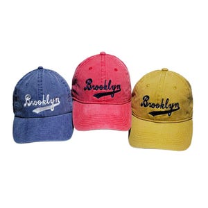 Brooklyn Adults, Unisex Baseball Hat. Washed Denim.