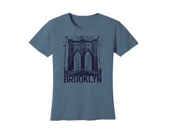 Women Steel Blue Brooklyn Bridge Tshirt