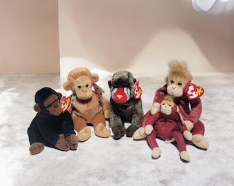 Ty Beanie Babies - Socks the Sock Monkey - Multi-colored Stripey