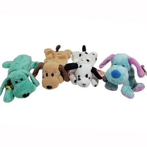 Ty Beanie Babies Plushies, Stuffed Vintage Toys. Collectables. Diddley 2000, Bones 1994, Dotty 1996, Kookie 2003.