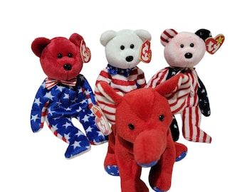 Ty Beanie Babys Vintage Kuscheltiere. Vaterländisch. Sammlerstücke. Liberty 2001, Spangle 1999, Elephant Righty.