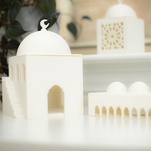 Al-Noor-collectie | Set van 3 mini-masjid-lantaarns islamitisch huisdecor - gewelfde mini-masjid-lantaarndozen | Madinah Mansion, Qubba-binnenplaats,
