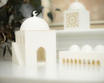 Al-Noor Collection | Set of 3 Mini Masjid Lanterns Islamic Home Decor - Mini Arched Masjid Lantern Boxes | Madinah Mansion, Qubba Courtyard,