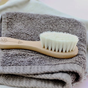Gentle Baby Hairbrush, Natural Untreated Beechwood, Soft Goat Hair Bristles, Brush, Body, Scalp Massage, Newborn Gift, Baby Gift