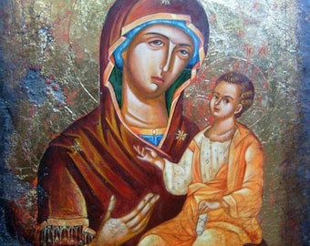 Orthodox icon A Hodegetria. The Virgin Mary with the Child. Virgin Hodegetria. Handpainted icon. Made To Order