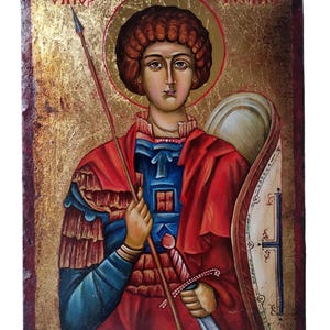 Saint George the Victorious icon | Hand-painted Orthodox Christian icon of St. George | Byzantine art wall hanging wood icon/Religious decor