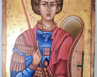 Hand-Painted St. George Icon: Byzantine Orthodox Art, Wood Wall Hanging